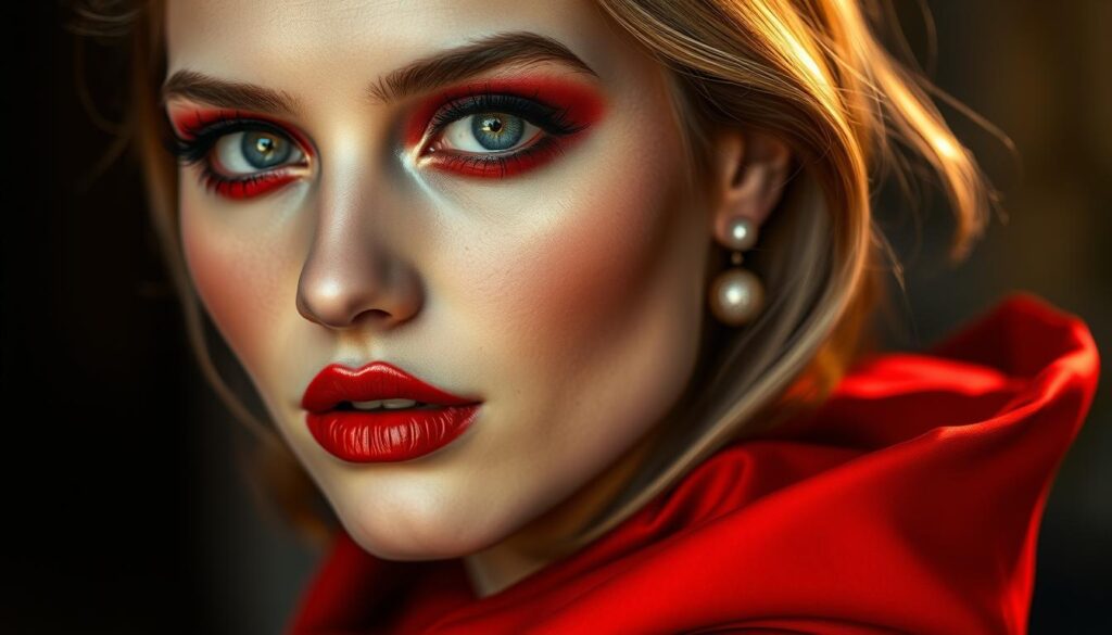 Makeup für rotes Samtkleid