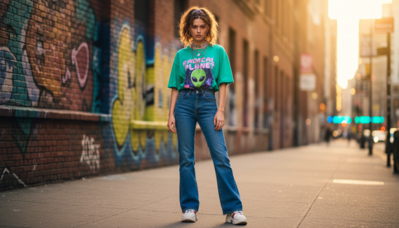 90er-Jahre Outfit Schlaghose